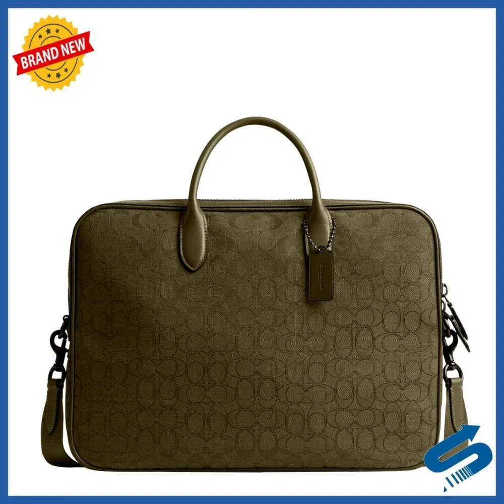 Men's Leather Briefcase with Laptop Sleeve, Detachable Crossbody Strap